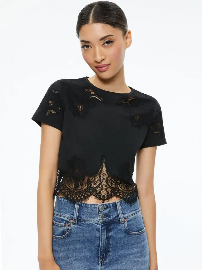 STEPHEN LACE DETAIL CROPPED TEE